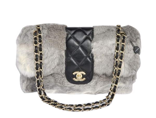7A Replica Chanel Rabbit Hair Flap Bag A49155 Grey